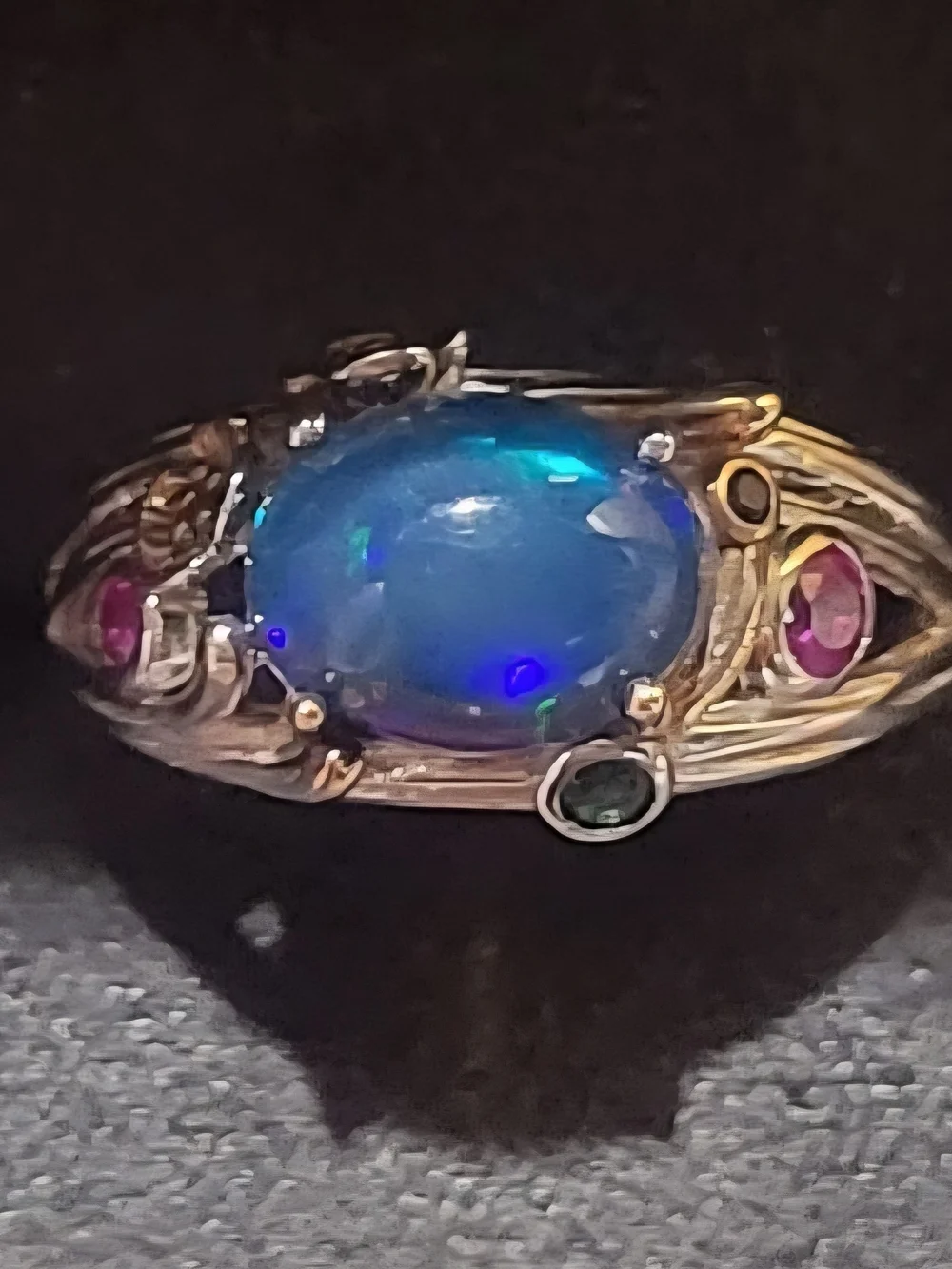 Sterling Silver Black Ethiopian Opal Cabochon Ring Size 7.5